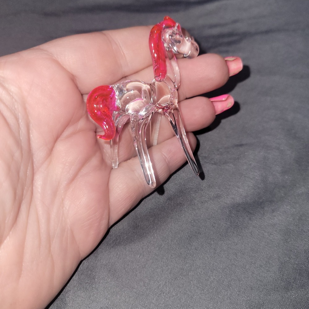 Vtg Hand Blown Stretched Spun Glass Horse Miniature Collectible Figurine Pink - Picture 8 of 8
